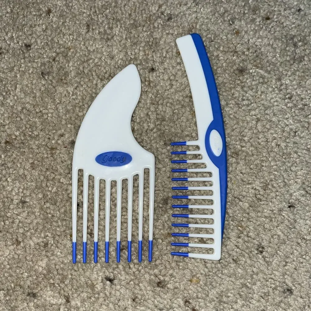 Vintage Goody Hair Pick & Comb Lot Of 2 Blue White Excellent